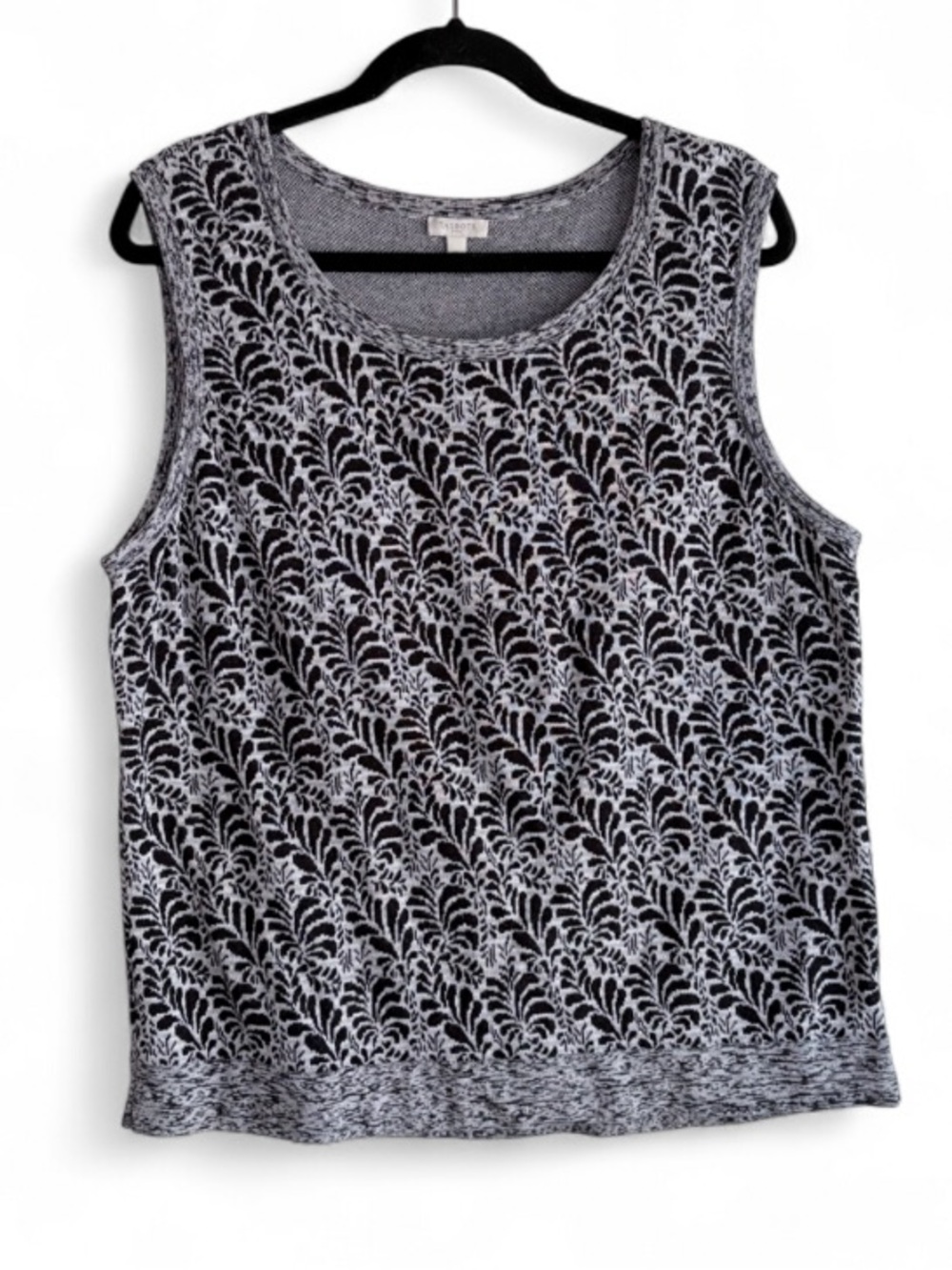 Talbots Black Gray Leaf Print Cotton Sleeveless Knit Sweater Tank Top Size XL